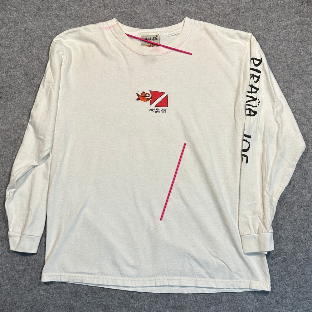 Pirana Joe Grand Turk Scuba Shirt Large White Long Sleeve Graphic Cotton
